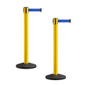 Crowd Control Warehouse CCW Series RBB-150 - Set of 2 Stanchion Retractable Belt Barriers - 16 Foot, Blue Belt with Yellow Post - Easy Assembly