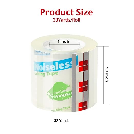 Packing Tape with Dispenser, 6 Packs Noiseless Clear Packaging Tape for Shipping Packaging Moving Tape for Boxes, Strong Adhesive, Smoothly and Quietly, 1.96 Inch X 33 Yards