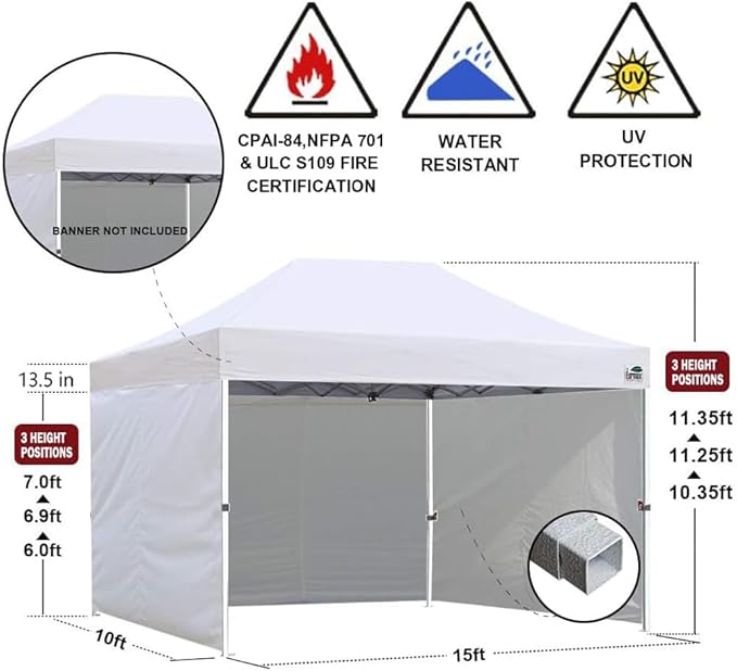 Eurmax USA 10'x15' Pop-up Canopy Tent Commercial Instant Canopies with 4 Removable Zipper End Side Walls and Roller Bag, Bonus 4 SandBags(Red)