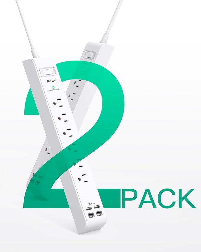 2 Pack Power Strip Surge Protector, 15FT Long Extension Cord, Surge Protector with 6 Outlets and 4 USB Charging Ports(2 USB C), Flat Plug Overload Protection, Wall Mount for Home Office Dorm College