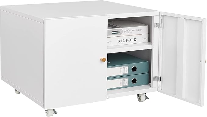 Print Mobile Printer Stand, Rolling Filing Cabinet, Lateral Office Filing Cabinet fits A4 or Letter Size for Home Office (White, H17.72)