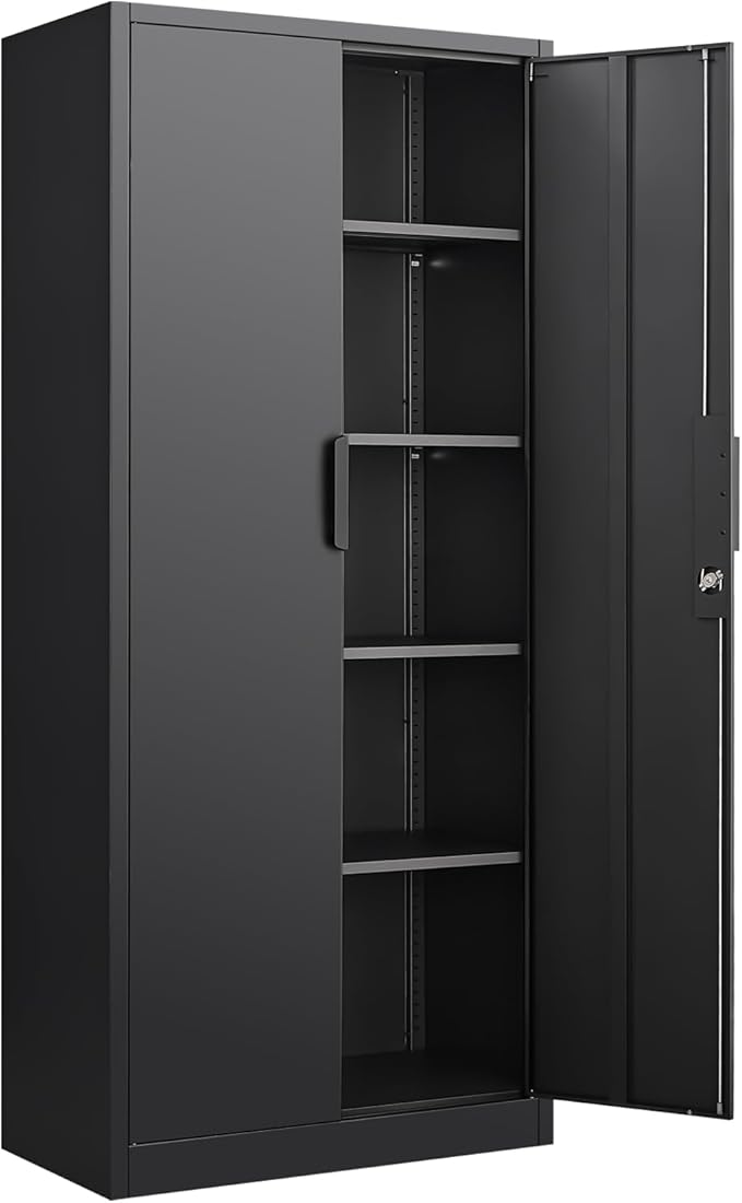 LUCYPAL Metal Storage Cabinet with Lock,70.8" H Black Garage Storage Cabinet with Doors and Shelves,Tall Locking Cabinets for Home Office,Garage,Warehouse