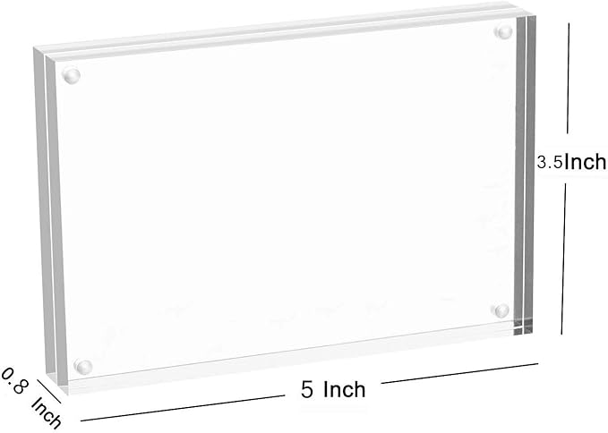 Meetu Acrylic Picture Frame 3.5 x 5 inch,2 Pack Clear Freestanding Double Sided 20mm Thickness Frameless Magnetic Photo Frames Desktop Display with Gift Box Package