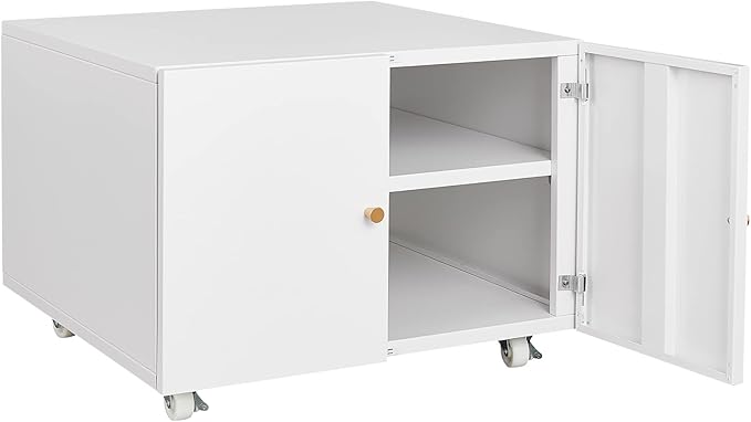 Print Mobile Printer Stand, Rolling Filing Cabinet, Lateral Office Filing Cabinet fits A4 or Letter Size for Home Office (White, H17.72)