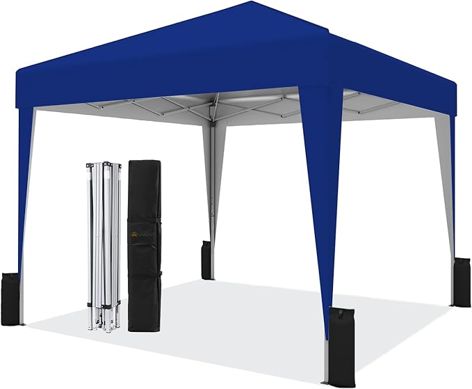 SANWAY 10x10 Pop up Canopy Tent, One-Button, Outdoor Instant Canopy Protable for Events, Camping, Parties, Vendor, Beach Tent - Blue
