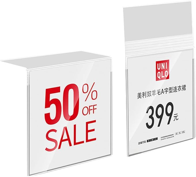 Self Adhesive Label Holder Acrylic Price Tag Displays Sign Holder Clear Table Counter Top Stand 2 Pack (100*100mm/3.94*3.94 inches)