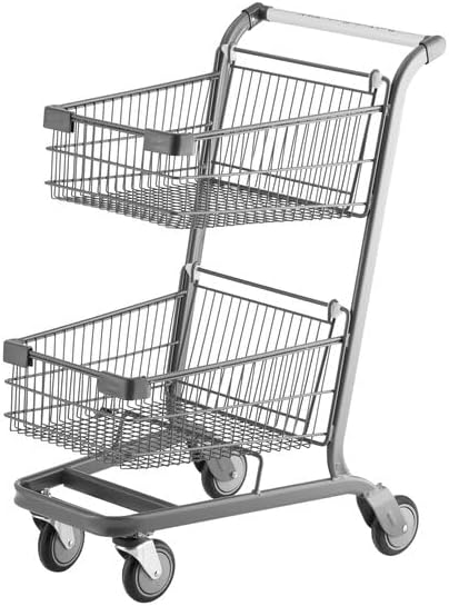 Two-Tier Shopping Cart, Gray Zinc-Coated, 2.8 Cu. Ft. Capacity, 27x19x41 Inches, 220 lb Weight Limit, Commercial Use