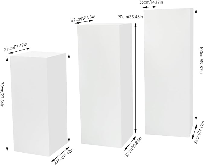 3 PCS Square Pedestal Stands, Free Standing Metal White Flower Display Rack Stand, Reusable Plinths Dessert Table, Tall Pedestal Cake Cube Display Pillars for Wedding, Birthday Decorations