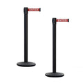 Montour Line MI650 Set of 2 Retractable Belt Barrier Stanchion, Cast Iron Base, Black Powder Coated Steel Post (16 ft Red with"Caution - DO NOT Enter" White Letters Belt)