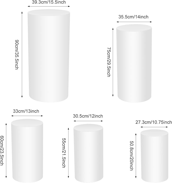 Cylinder Stands for Party, 5Pcs Round Pedestal Stand, Foldable White Round Large Columns Tables, Plinth Pillars for Parties Baby Shower Birthday Wedding Display Decoration Ceremony Art Decor