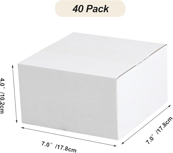 Calenzana 7x7x4 Shipping Boxes Set of 40, White Corrugated Cardboard Box for Mailing Packing Gifts Small Business