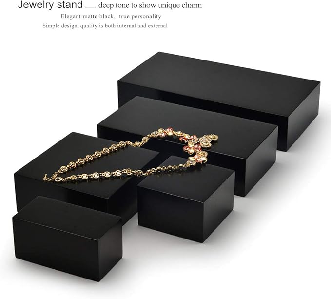 Oirlv Solid Wood Minimalism Style Jewelry Display Stand Showcase Jewelry Organizer Black Square Holder (SM05305)