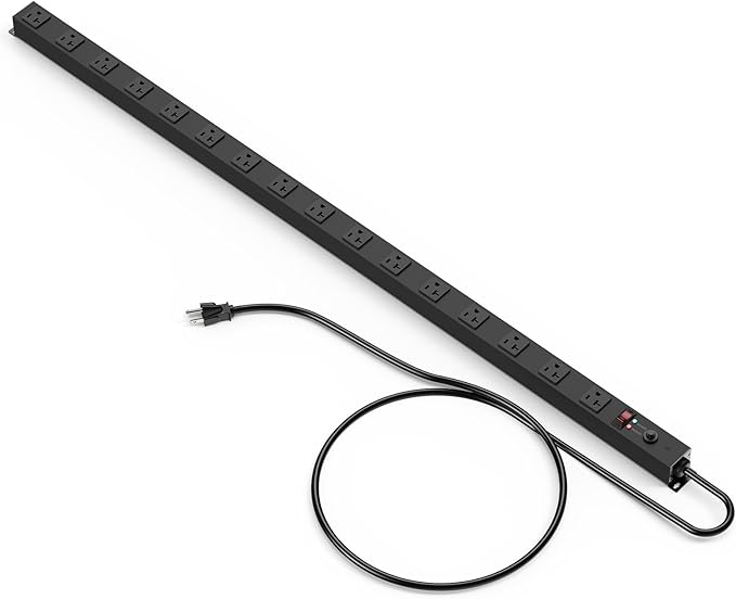 JUNNUJ Heavy Duty 20 Amp Power Strip,Wide Spaced Garage Industrial Heavy Duty Power Strip, Heavy Duty Power Strips Surge Protection 4800J with Circuit Breaker,5-15P Adapter High Amp 6-20R T-Slot