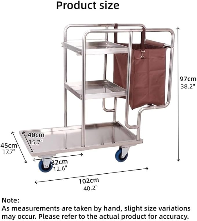 Commercial 3-Shelf Janitorial Cart, Stainless Steel Cleaning Supplies Organizer, Cleaning Cart on Wheels, for School, Hotel, Apartment & More