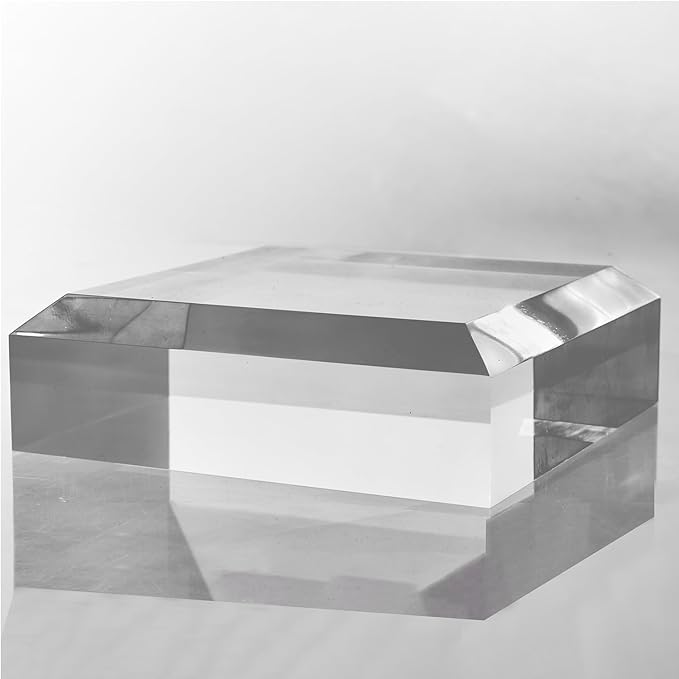 CiaoHER 2in Thickness Beveled Solid Acrylic Display Block Clear Polished Pedestal Stand Riser Solid Base (7x7)