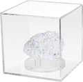 3 Pegs Round Display Easel Stands with Transparent Acrylic Box, Multiple Decoration Storage Case, Small Items Stands for Displaying Collectible Stone Rock Mineral Geodes (Medium-4x4x4in, 1Pcs)