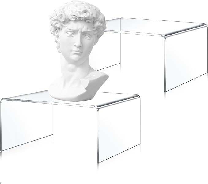 2 Pcs 7 x 7 Inch Large Acrylic Risers Display Stands 5 mm Thick Acrylic Shelf Riser Showcase for Collectibles Jewelry Cupcakes Food Figures Perfume Cabinet (Clear)