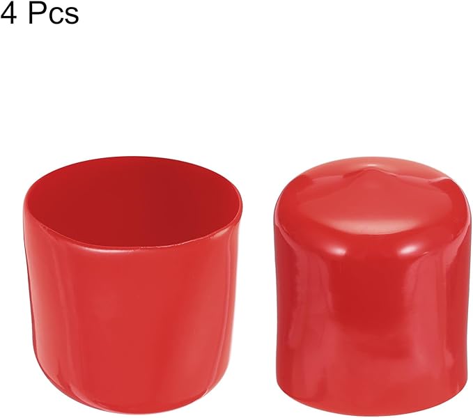uxcell 4pcs Rubber End Caps 41mm ID Vinyl Round End Cap Cover Screw Thread Protectors Red, 40mm Height