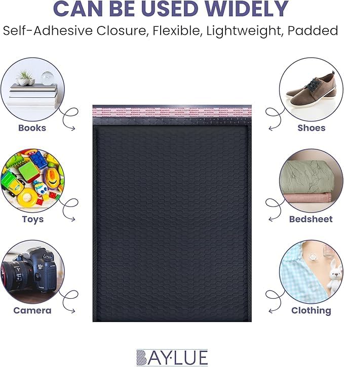 Black Large Poly Bubble Mailers 12x15 inch | Self Seal Padded Envelopes Cushioned Bubble Mailer | Usable Size 12x15 | WaterProof | Lightweight mailing Shipping Bags | 100 Pack Bulk
