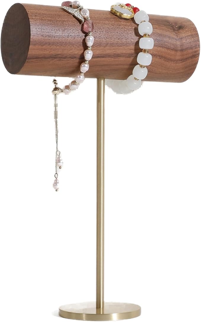 GemeShou Walnut Bracelet Holder-High, Wood Bracelet Storage Organizer, Brass T Bar Display, Perfect for Jewelry Boutique Store