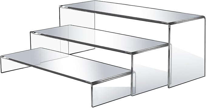 3 Pcs Large Acrylic Display Risers, 12" Large Risers Display Stands, 0.19" Thick Clear Risers Display Stands, Clear Rectangular Display Shelf for Showcase, Collectibles, Cupcake, Dessert