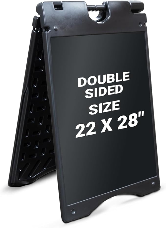 Jumbl A-Frame Signboard 22” x 28” Display Surface – Large Outdoor Sandwich Board w/Weather Resistant PVC Sign Protector & Sand Fill Holes – Dual Signage Stand for Storefront Sidewalk Curb (Black)