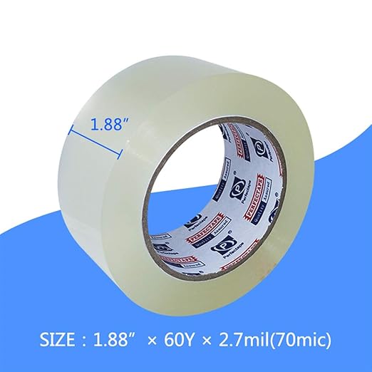 PERFECTAPE Heavy Duty Packing Tape 12 Rolls with 6 Dispensers, Clear, 2.7 mil, Ultra Adhesive, 1.88" x 60 Yards, Refill for Packaging, Moving and Shipping