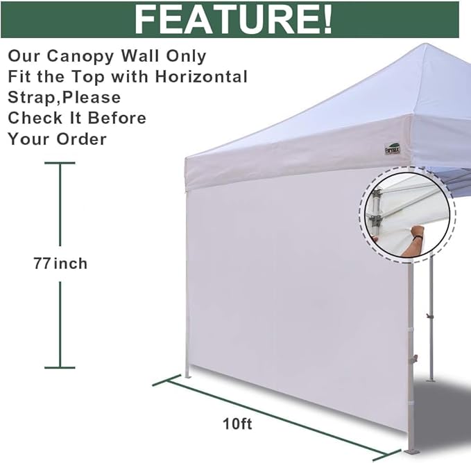Eurmax USA Instant Canopy SunWall 10FT Pop Up Canopy Wall Sidewall with Horizontal Strap ONLY,1 Pack Sidewall(White)