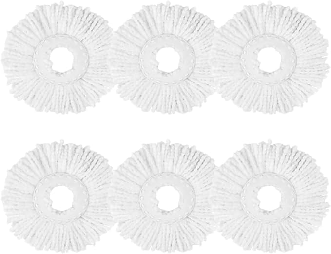 6-Pack Spin Mop Heads Refill, Easy Wring Microfiber Replacement Pads for Deep Cleaning, Universal Fit for Most Round Spin Mops