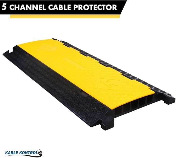 Kable Kontrol Atlas Cable Protector Wire Ramp - 5 Channel Bulk Wholesale Pallet – 40 Pcs - 35” Long Black & Yellow - 24000 Lbs Load Capacity - Rubber Speed Bump Wire Protector Cord Cover - CP9975