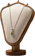 Walnut Color Body Wood Necklace Display Stand with Beige Flannelette Soft Mat Necklace Holder Organizer Desktop Stand for Home Store Dresser-3.3"x5.8"x8.4"