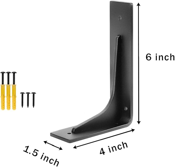 6"x 4"Shelf Brackets,L Shelf Bracketsn, Vertical Angle, Premium Alloy Metal Heavy Duty Shelf Bracket, high Strength Mounting Hardware Included, Corner Brace Joint,Pack of 4. (6 inch L+Beam)
