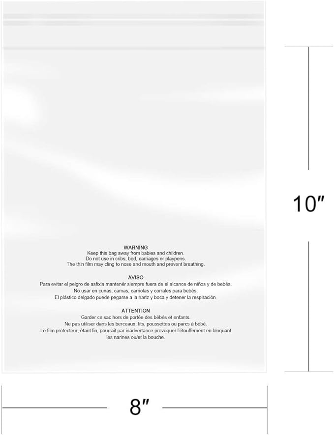 iMailer - 1000 Count - 8" x 10" Clear Plastic Poly Bags with Suffocation Warning for Clothing, T-Shirt, Brochure, Prints, Handicraft Gift- Resealable Adhesive,Not Strong