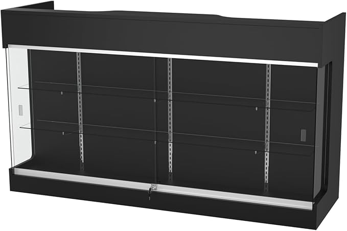 72" W x 22" D x 42" H - Tempered Glass Retail Display Case, Black Reception Desk, Retail Checkout Counter with Lockable Drawers, Suitable for Offices, Retail Stores and Boutiques