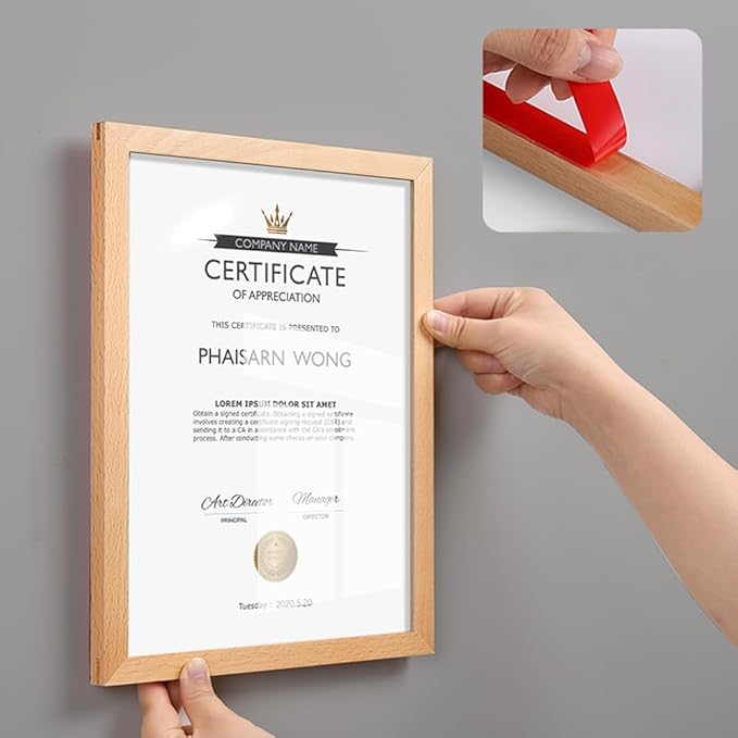 Wall Mount Acrylic Sign Holder Self Adhesive Magnetic Display Frame Clear Document Frame for Office, Store, School, Home, Wall Picture Frame (Walnut A4 210×297mm/8.27×11.69inches)