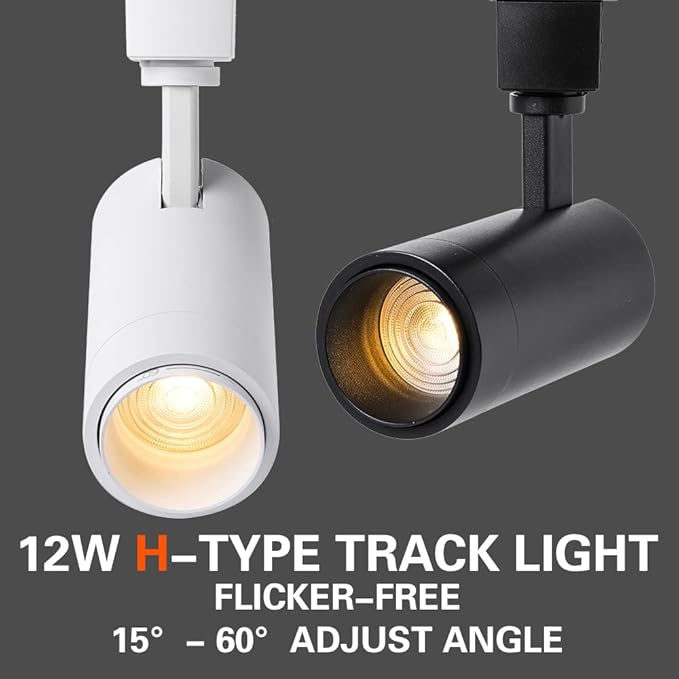 12W Zoomable Track Lighting Heads,White H Track Lighting Heads for Accent,Artwork, Retail Halo Track Lights 110V 3000K Warm White 15 °- 60 ° Beam Angle - 4 Pack (White)