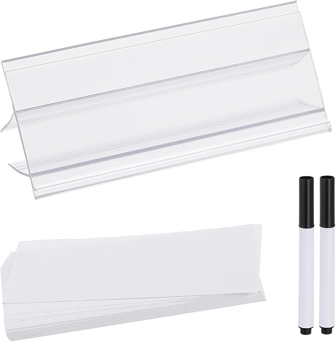 PATIKIL 3.9" x 1.8" Wire Shelf Label Holder, 30 Pack Reusable Plastic Price Tag Display Clip for 0.59" to 0.71" Thick Shelves with Paper Inserts Pens for Home Market Store, Clear