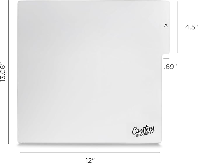 Carstens Records Heavy Duty Vinyl Album Dividers A-Z | Single Sided Printing | 12" LP Organizers with Tabs | Pack of 26 White | Made in The USA | for Side Browsing
