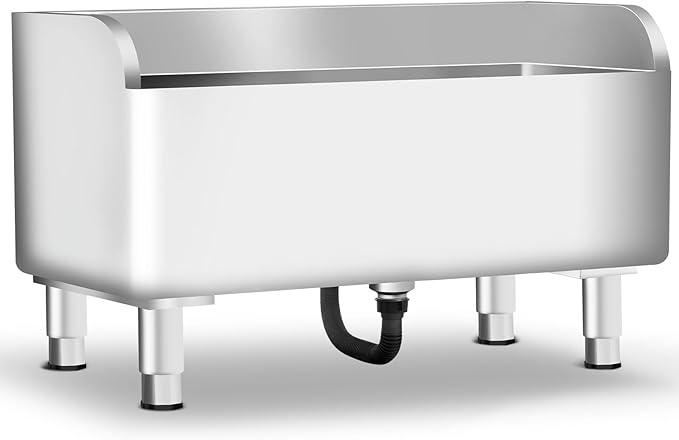 Commercial Mop Sink 304 Stainless Steel Floor Sink with Deep Basin, Anti-Splash Design & Quick Drainage Heavy-Duty Mop Service Basin for Kitchen, Laundry, Garage, Restaurant (31.5''×16.1''×21.6'')