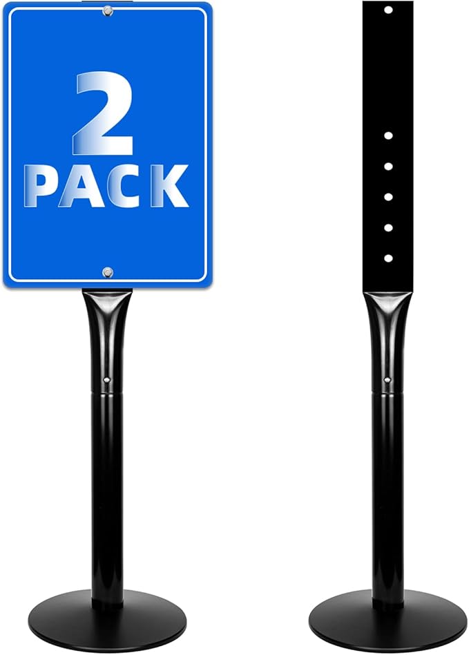 Heavy Duty Sign Base Cast Iron Sign Post with 12" Diameter Bottom Round Base, 48" Movable Sign Stand for Hanging Signs, 2PACK