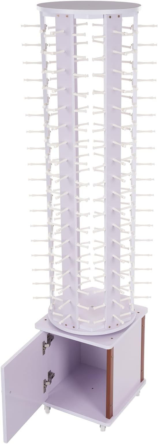 Sunglasses Display Stand, 108 Pairs Wooden 360° Rotating Sunglass Eyeglass Holder Organizer, Glasses Hanger Storage Rack for Retail Commercial Display, L14.2*H66.1in, White