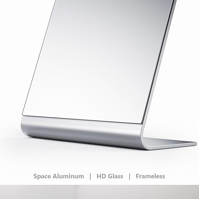 Frameless Makeup Mirror, 12" Length Aluminum Desk Mirror, Vanity Mirror for Counter, Bedroom, Bathroom, Dorm