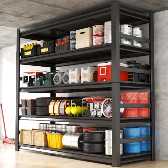 Garage Shelving Units, Heavy Duty 5-Tier Storage Shelves, Metal Adjustable Storage Rack, Steel Shelves, 2750 lbs Capacity, Industrial Shelving for Heavy Tools (Black, 24"Dx47"Wx88"H, 5-tier)