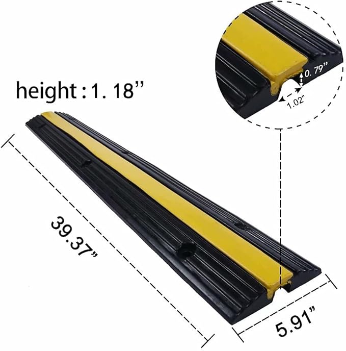 Rubber Cable Ramp Cord Cover Cable Protector Ramps Wire Hose Protective 1 Channel 22000Lbs Load Capacity Traffic Speed Bump for Asphalt Concrete Gravel Driveway Indoor Outdoor, 4 Pack