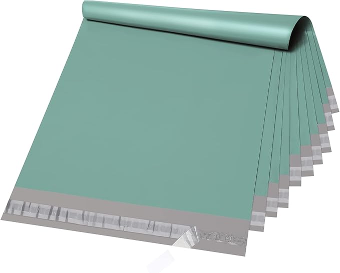 Metronic Poly Mailers 14.5X19 100 Pack, Strong Adhesive Shipping Bags for Clothing, Waterproof and Tear-Proof Envelopes, Packaging Bags Mailers Poly Bags for Shipping in Grayed Jade Green