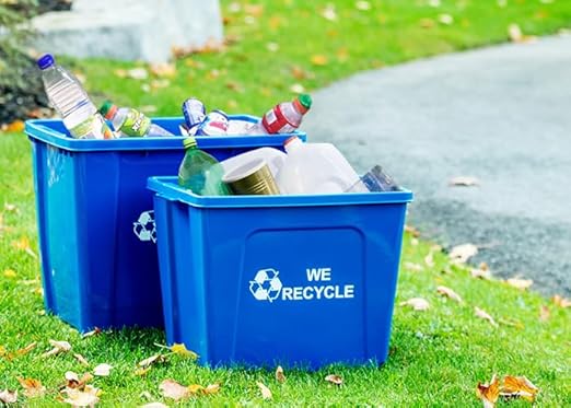Curbside 18 Gallon Blue Recycling Bin with Carrying Handles for Homes or Businesses to Put on The Curb for Recycling - Two Bins - Blue