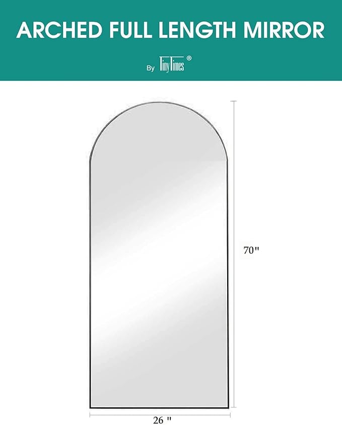TinyTimes 70''x26'' Full Length Mirror, Large Arched Floor Mirror with Stand, Oversized Wall Mirror, Full Body Mirrors Standing Leaning for Living Room, Bedroom (Black)