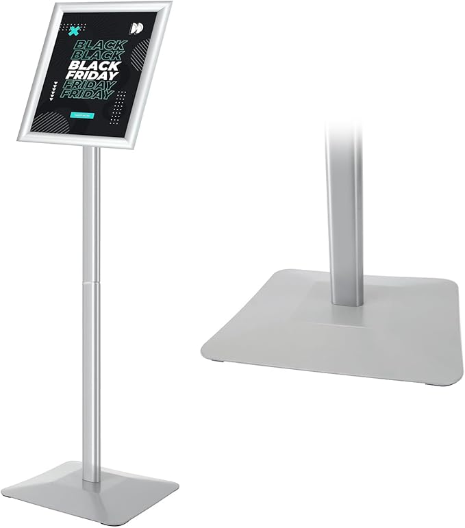 Sign Stand for Display, 11lbs Integrated Rod Heavy Duty Pedestal Floor Signage Stand Holder, for Outdoor or Indoor Advertising (8.5 x 11, Silver)