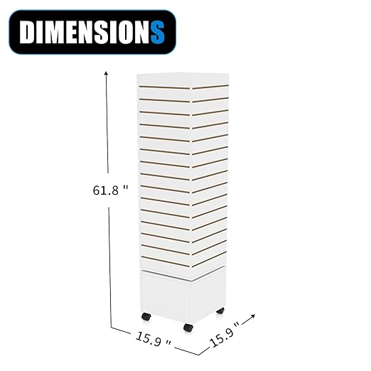 16”W * 16”D * 60”H White Slatwall Tower - Rotating and Rolling - Slatwall Display Tower - Rotating Spinner Rack for Store Fixtures and Display Retail - Boutique, Home