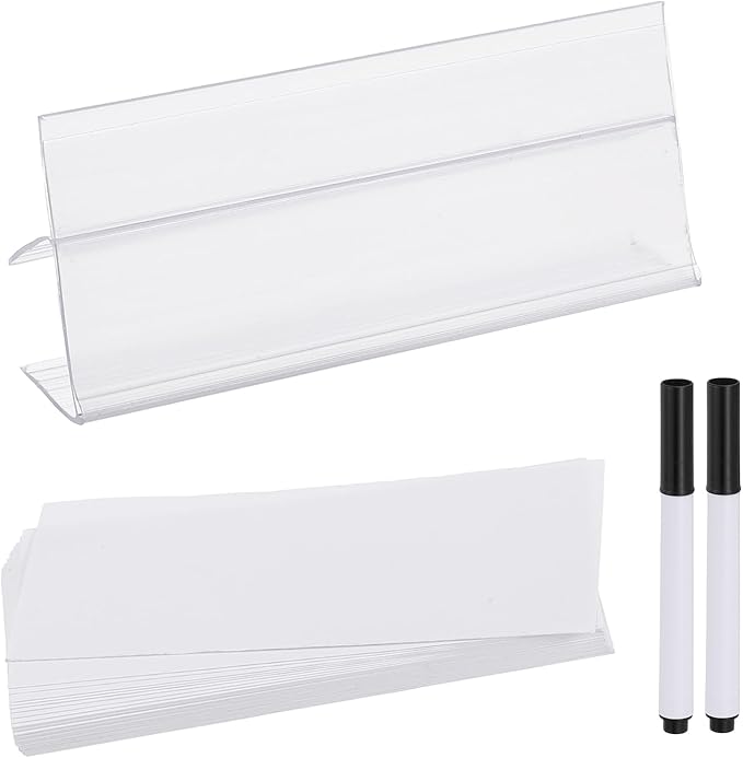 PATIKIL 3.9" x 1.8" Wire Shelf Label Holder, 30 Pack Reusable Plastic Price Tag Display Clip for 0.79" to 0.98" Thick Shelves with Paper Inserts Pens for Home Market Store, Clear